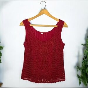 TAPEMEASURE Silk Blend Boho Crochet Knitted Lined Sleeveless Popover Tank Top
